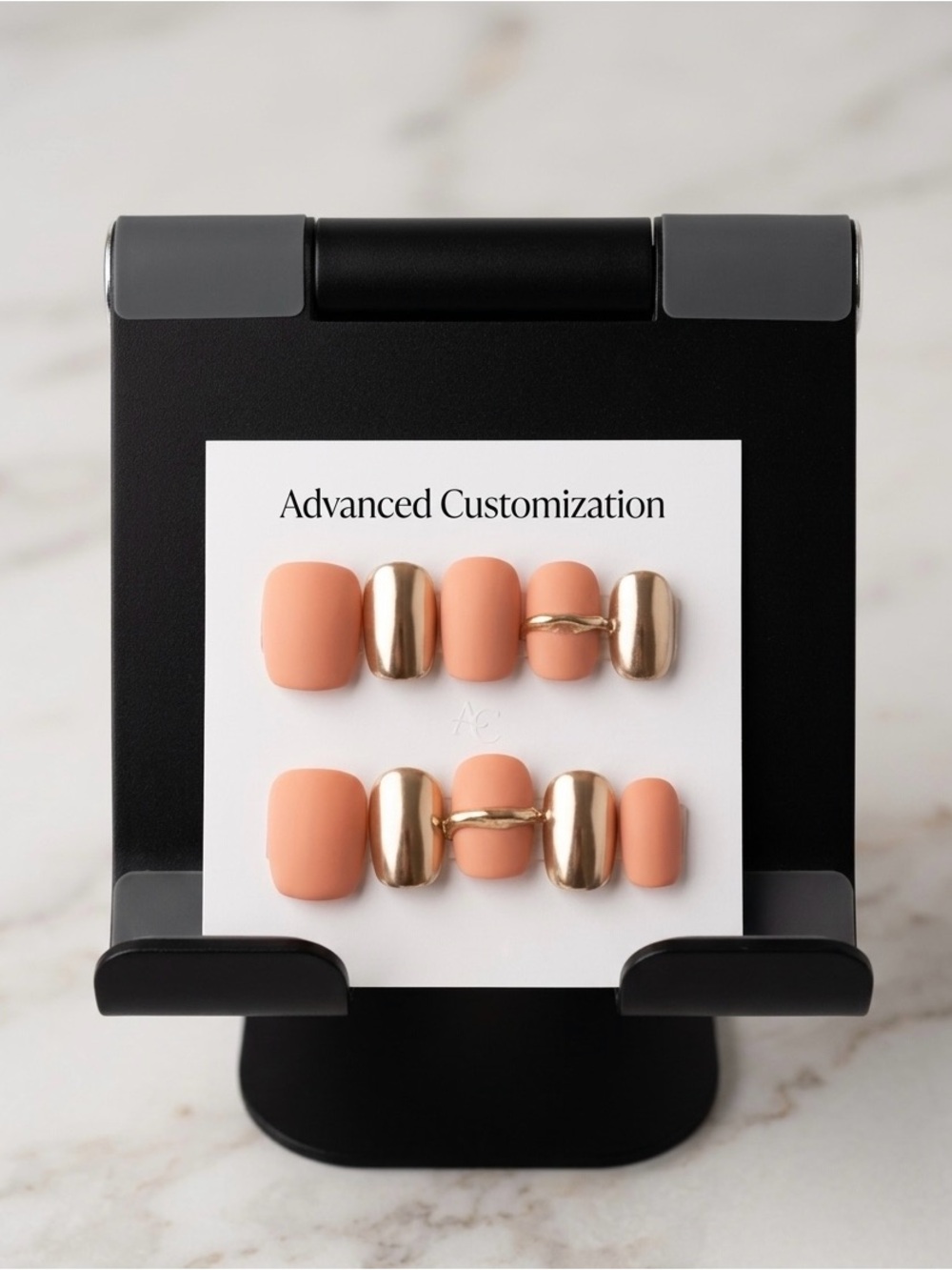 Peach & Metallic Gold Press-On Nail Set